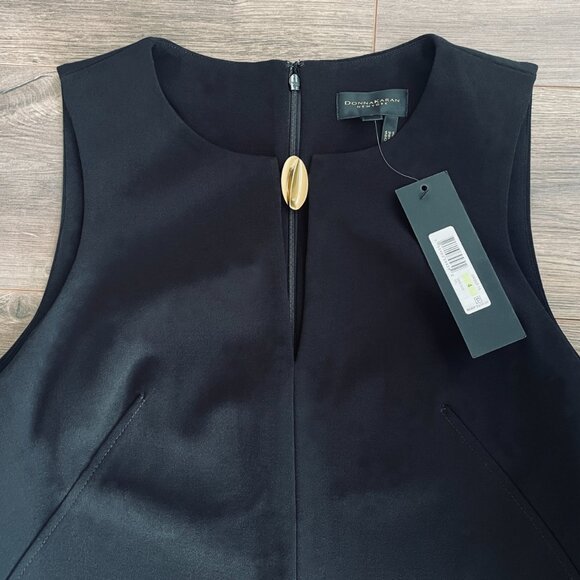 DONNA KARAN SLEEVELESS SHEATH DRESS W/ KEYHOLE NECK & SCULPTURED BUTTON CLOSURE - Picture 3 of 6